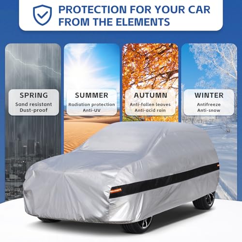Image of Holhtly Car Cover Custom Fit for Chevrolet Traverse, Car Covers for Automobiles All Weather Waterproof Sun Snow Rain Wind Dust Protection, Outdoor Car Cover Gray & Black