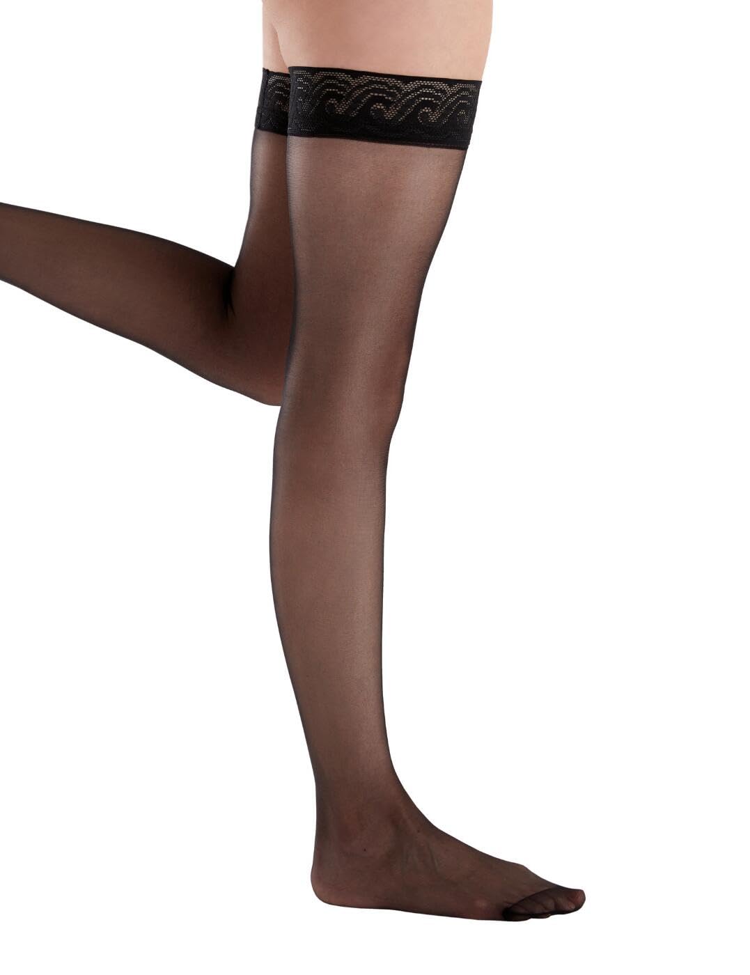 Pretty Polly Women's Nylons 10D Gloss Lace Hold Up glossy fine 10 DEN Tights, Black (Black Black), Medium (Manufacturer Size:ML)