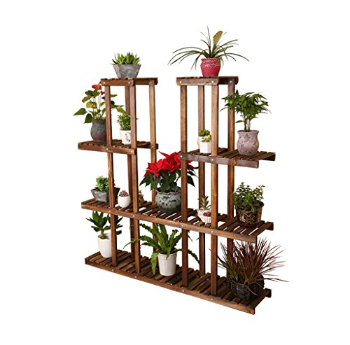 Étagères à fleurs Multi-Tier Solide Bois Fleur Patio Balcon Plancher Sol Plant Pot Fleur Rack Intérieur/Extérieur Étagère de Rangement Multifonction Présentoir en Pot - L110 × W25 × H110CM Cover