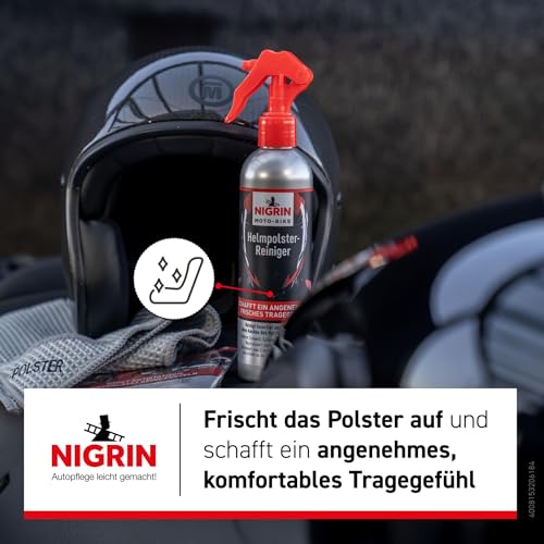 NIGRIN MOTO-BIKE Helmpolster-Reiniger für Motorrad, kein Ausbau des Helm-Innenpolsters, 300 ml, Weiß