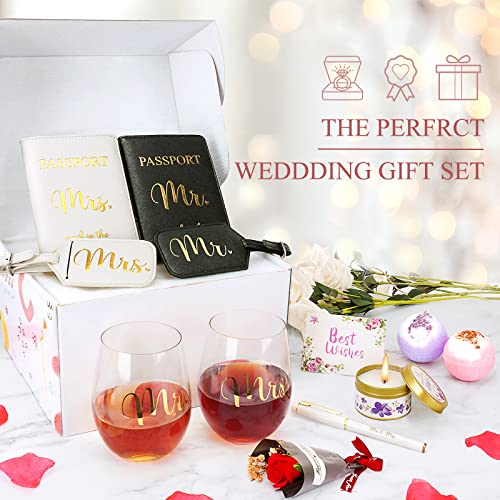 Mr And Mrs Wine Glass Gift Set-Engagement Gifts For Couples ,Valentine's Day Gift,Wedding Gifts For Bride & Groom, Newlywed, Anniversary Honeymoon Gifts Just Married,Travel Engaged Gifts For He #TOP6