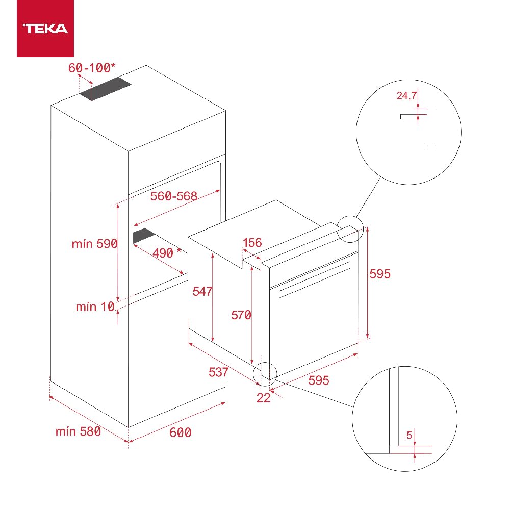TEKA HLB 84-G1 P BM Four pyrolytique 70 l, 8 fonctions de cuisson, système de nettoyage Hydroclean Pro, design Infinity G, fonction SurroundTemp, système Soft Close, 2 verres, noir mat