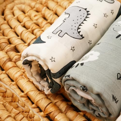 Image of Muslin Swaddle Blankets for Baby Boys and Girls,3 Pack Breathable Soft Receiving Blanket,Large 43.3X 43.3 inches,Newborn Essentials Must Haves(Animal)