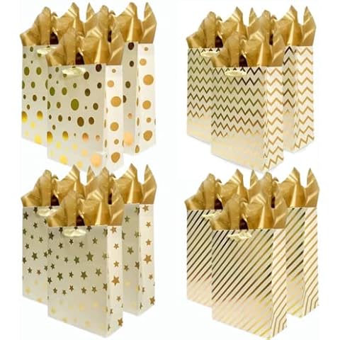 UNIQOOO Gold Christmas Gift Bags Set Cover