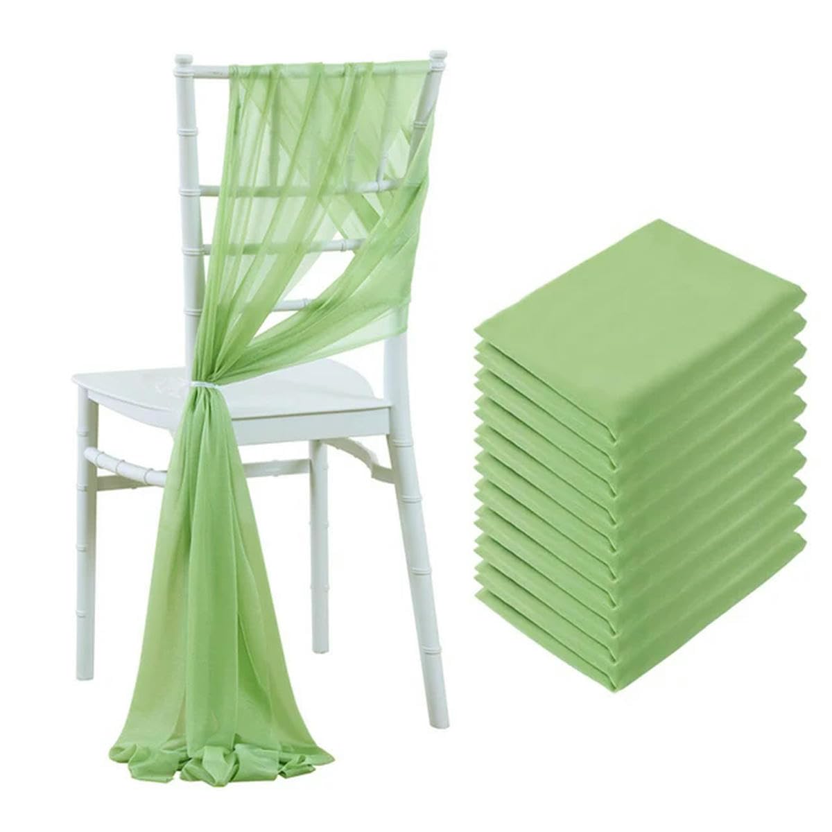 10/50 pcs as Chiffon Chair Sashes Wedding Chair Decoration for Aisle Party Banquet Event,17x275cm Long-sage green-50 pcs — image 1