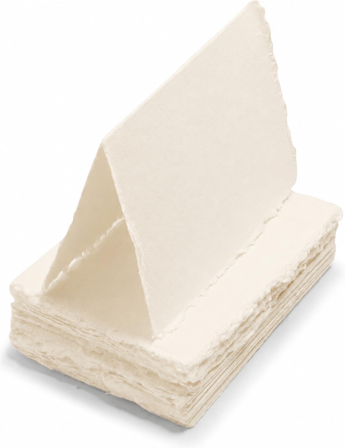 Wanderings Handmade Deckle Edge Tent Cards – Folded to 2" x 3.5" – 150 GSM - 50-Pack – Ivory Textured Cotton Paper – Blank Names, Table Settings, Gift Tags, Love Notes