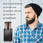 White Naturals Beard Comb for Men, Wooden Natural Sandalwood, Fine Dual Action Teeth, Handmade Premium Sandal Wood, Perfect for Balms and Oils, Includes PU Leather Case, Pocket Size - Image 2