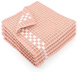 Fecido Classic Dark Kitchen Dish Towels with Hanging Loop - Heavy Duty Absorbent Dish Clothes - European Made 100% Cotton Tea Towels - Set of 4, Pink