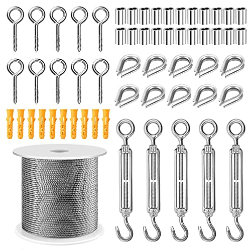 Color You 98Ft String Light Hanging Kit, Globe String Light Suspension Kit Include 304 Stainless Steel Cable Light Guide with Turnbuckles and Hooks Easy to Install