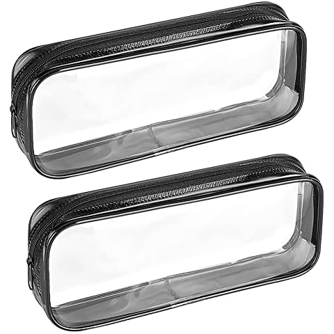 Clear Pencil Bag, Travel Toiletry Bags Clear Exam Pencil Case Transparent Makeup Bag Waterproof PVC Zippered Comestic Storage Pouch Ideal for Stationery, Toiletries, Travel & Office Supplies(2 pcs) Cover