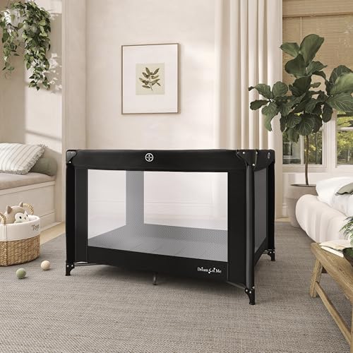 Image of Dream On Me Zazzy Portable Playard with Bassinet in Black, Packable and Easy Setup Baby Playard, Lightweight and Portable Playard for Baby with Mattress and Travel Bag
