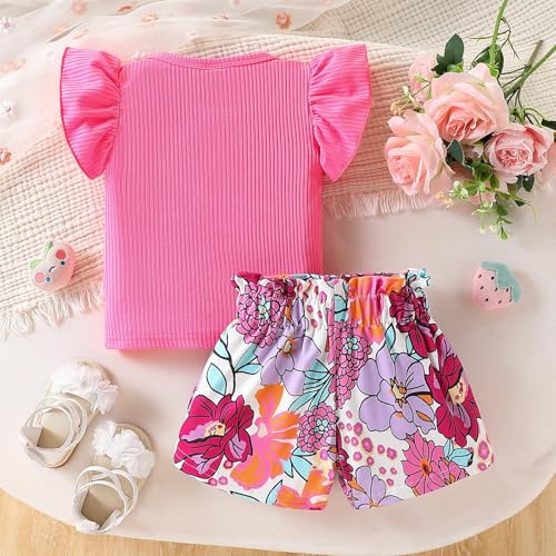 Image of Azmxynol Toddler Girls Clothes Cap Sleeve T-Shirt + Bowknot Print 2pcs Summer Shorts Outfit Set For Girls, Size 4-8 Years