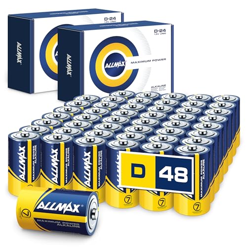 Allmax D Maximum Power - Pilas alcalinas (48 Unidades) - Ultra duraderas, 7 años de duración, diseño a Prueba de Fugas, 1,5 V