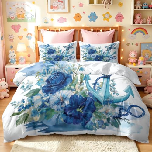 Parure de lit réversible avec housse de couette aquarelle floral et océan - 3
