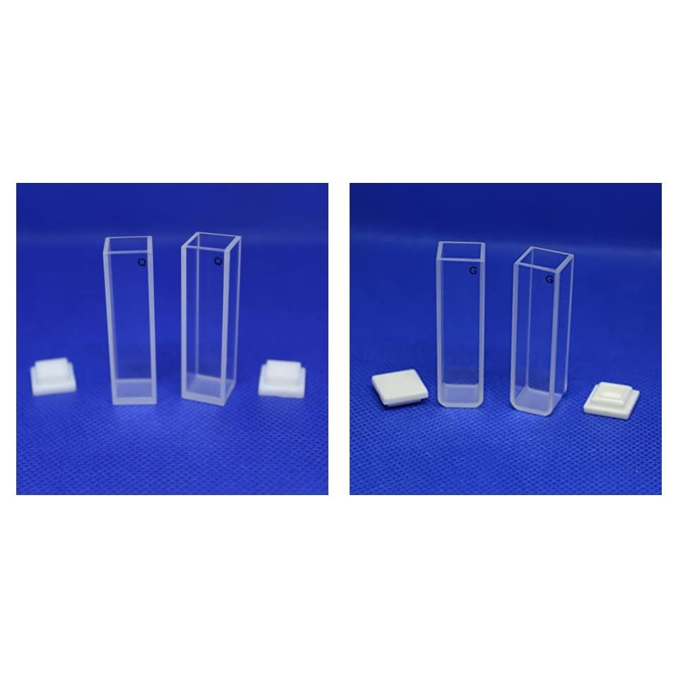 4 Clear Sided Fluorometer Cuvettes [Different Materials]:Glass (Set of 2 Pcs) and Quartz Cuvettes (Set of 2 Pcs) - Fluorescence Cuvette Cells