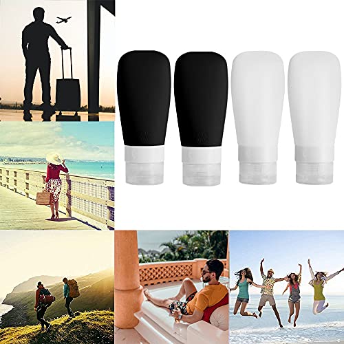 Image of Silicone Travel Bottles, Vonpri Leak Proof Squeezable Refillable Travel Accessories Toiletries Containers Travel Size Cosmetic Tube for Shampoo Lotion Soap Liquids, 2oz 4pack black /white,