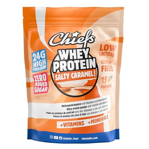 CHIEFS Salted Caramel Protein Pulver - super luxuriöses & creamy Protein Pulver mit extra BCAA, Vitaminen, Mineralstoffen - 24g Eiweiß pro Portion - Eiweißpulver mit Karamell Geschmack, 450g