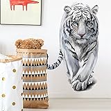 ROFARSO Lifelike Cool White Tiger Tropical Animal 3D Vinyl Wall Stickers Removable Wall Decals Art Decorations Decor for Bedroom Living Room Murals