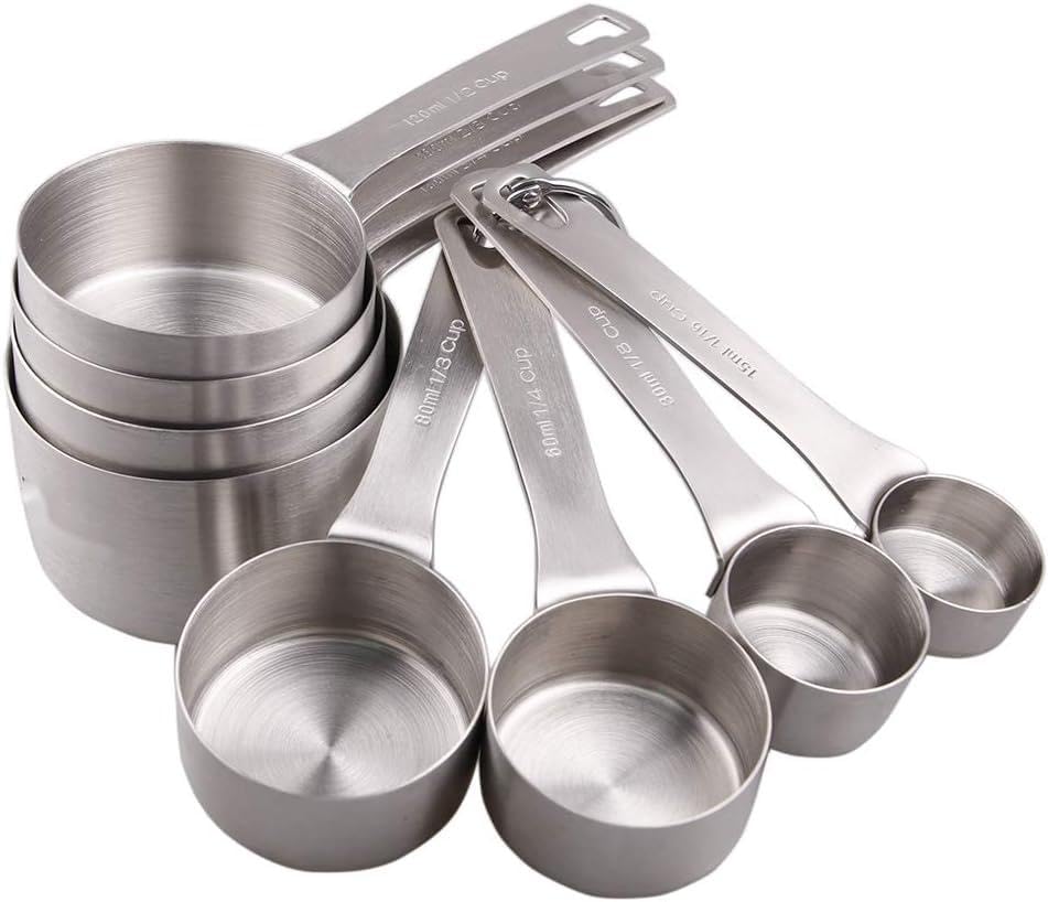 Smithcraft Measuring Cups set, 18/8 (304) Stainless Steel Measuring Cups for Kitchen & Baking, Heavy Duty Solid Measurement Cups, Us & Metric Measure Tools with 1/16, 1/8, 2/3 &3/4 Cups