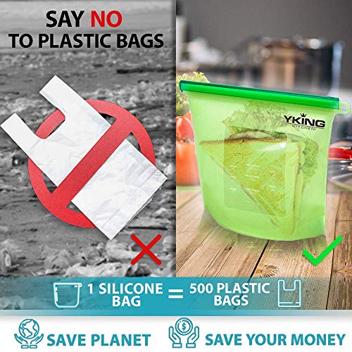 7 Pack Reusable Silicone Food Bags 3x50oz & 4x30oz- Silicone Food Storage Bag - Silicone Bags Reusable for Sous Vide - Microwave - Dishwasher Safe