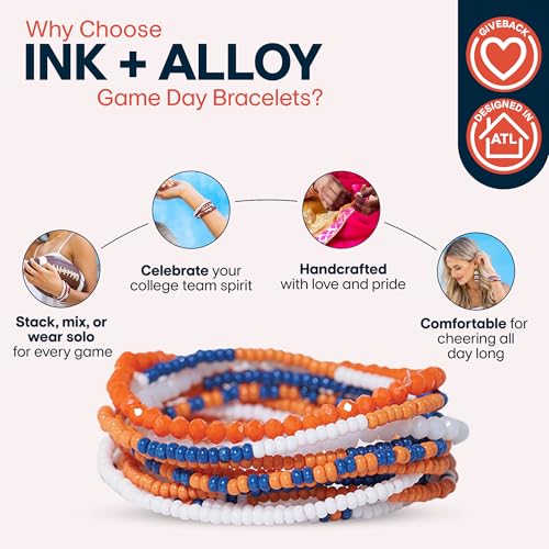 INK + ALLOY Game Day Bracelet Stacks, Beaded Bracelets for Football Gameday Outfits, Handmade Jewelry for College Students, Teachers, Football Moms, Set of 103