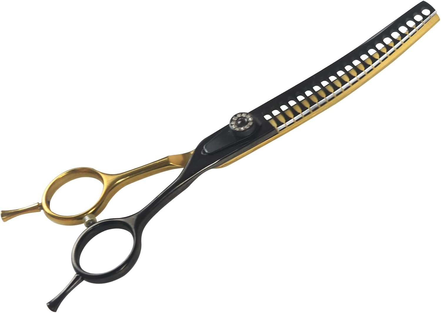 7" Curved Chunker Dog Grooming Scissors, 21 Teeth T-Shape (70% Thinning) | Black & Gold Pet Shear, Professional Texturizing Scissors for Dogs, Professional Ergonomic Handle, 6Cr13 Stainless Steel