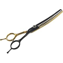 7" Curved Chunker Dog Grooming Scissors, 21 Teeth T-Shape 70% Thinning | Black & Gold Pet Shear, Professional Texturizing Scissors for Dogs, Professional Ergonomic Handle, 6Cr13 Stainless Steel