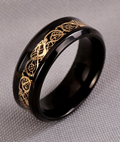 Tanyoyo Black Gold Celtic Dragon stainless steel Ring Wedding Band Jewelry Size 7-143