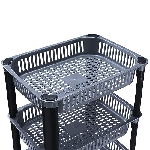 Image of Black Olive Plastic Storage Organiser Rack - Multipurpose 2 Layer Kitchen Shelf Stand with Vegetable Baskets for Potato, Onion, Books & Stationery, Space Saving Storage Rack for Home, Office & Balcony