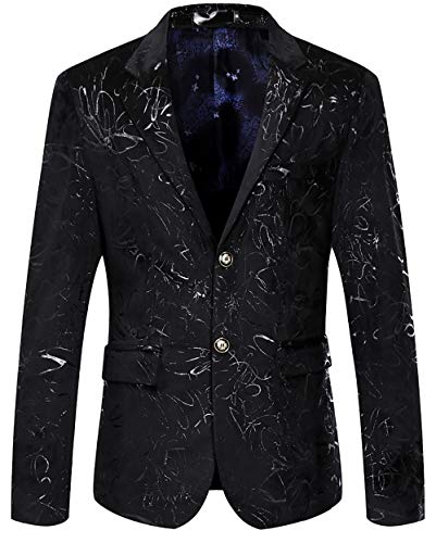 Wulful Mens Floral Suit Jacket Slim Fit Stylish Blazer Dinner Party Prom Wedding Tuxedo Jacket Black #TOP26