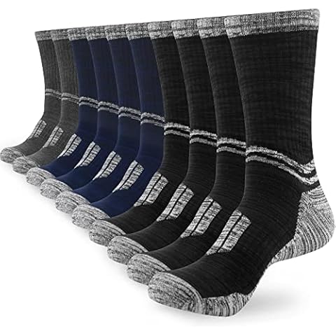 srclo Mens Thermal Walking Hiking Cushion Warm Crew Socks, Anti Blister Cushioned Sports Cotton Socks for Men 9-12 Heavy Duty Thick Thermal Wicking Athletic Boot Socks 5 Pair Cover