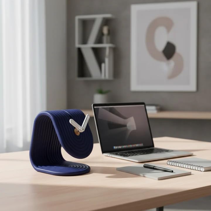 Image of CORAL TREE Modern Loop Table Clock | Blue Ribbed Desk Clock | Decorative Clock for Home & Office