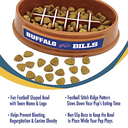 Image of NFL Super-Bowl Buffalo Bills Slow Feeder Dog & Cat Bowl. Football Design for Healthy Digestion. Non-Slip for Large & Small Pets