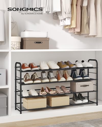 Image of SONGMICS Shoe Rack, 4 Tier Shoe Organizer for Closet, Holds up to 20 Pairs of Shoes, Shoe Rack for Front Door Entrance, Metal Shoe Shelf with Adjustable Tilt Angle, for Entryway, Garage, Black