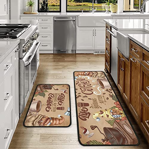 Ideasonna Coffee Kitchen Rugs Sets Of 2, Coffee Rugs For Kitchen, Brown Kitchen Rug Washable Non-Slip Kitchen Mats For Floor 2 Piece Coffee Decorations For Kitchen #TOP1