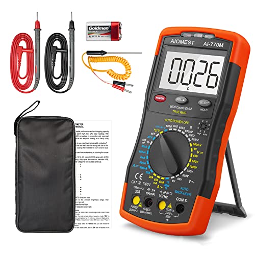 AIOMEST Digital Multimeter, 770M Voltage Meter, Ohm Amp DMM Measures AC/DC Volt Current Resistance Continuity Diodes Capacitor Transistor hFE with Auto Backlight