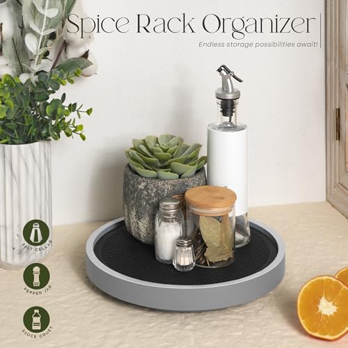 EOSAHR Farmhouse Non-Skid Wooden Lazy Susan for Countertop – 10.5" Lazy Susan Organizer as Spice Rack & Bathroom Counter Organizer with Rubber Mat - Perfect for Kitchen Counter Tray (Gray) by EOSAHR - Image 3
