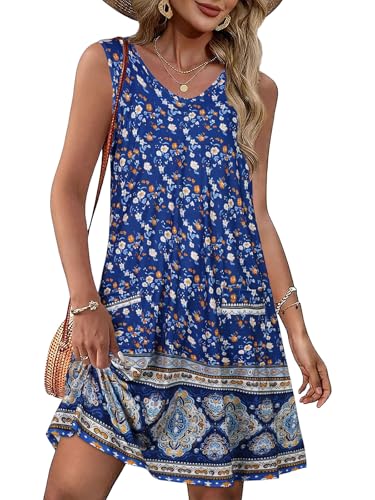Image of elescat Womens Summer Dresses Casual V Neck Sleeveless Pockets Beach Loose Tank Sundress 2026