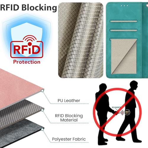Image of Flip Wallet Case for Samsung Galaxy S25 FE PU Leather Turquoise | RFID Blocking 3 Card Slots, Built-in Kickstand, Shockproof Protective Flip Phone Cover for Samsung S25 FE