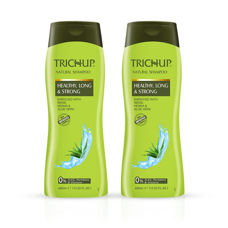TrichupHealthy, Long & Strong Herbal Hair Shampoo - The Natural Goodness of Aloe Vera, Neem & Henna 400ml - Pack of 2