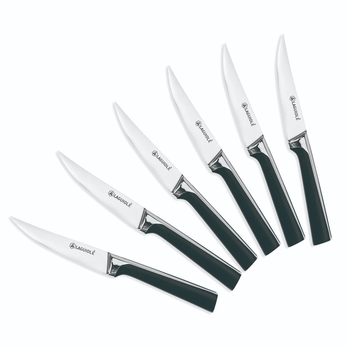 Scintibois Set de 6 Couteaux à Steak en Acier Noir | Acier 3CR13 et ABS, Tranchant exceptionnel, Lavage manuel, Dureté de 53±2 HRC