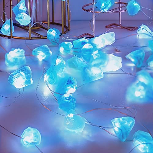 Runyangshi Natural Celestite Crystal Led String Lights / 6.5Ft 20Led Battery Powered Three Light Mode Christmas Holiday Lights/Indoor Outdoor Garden Decor Lights (With Backup Battery) #TOP6