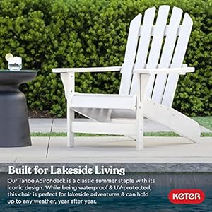 Keter Tahoe Adirondack Chair with Weatherproof Finish Outdoor Furniture for Entertaining by The Pool Patio and Fire Pit Easy Assembly for Sturdy and Steady Outdoor Seating White