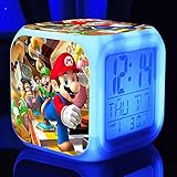 Super Mario Bros Réveil Personnaliser Image Réveil Lumière USB Enfants LED Horloge Dessin Animé Veilleuse Flash 7 Changement de Couleur Horloge Numérique Horloge de Bureau Électronique   C