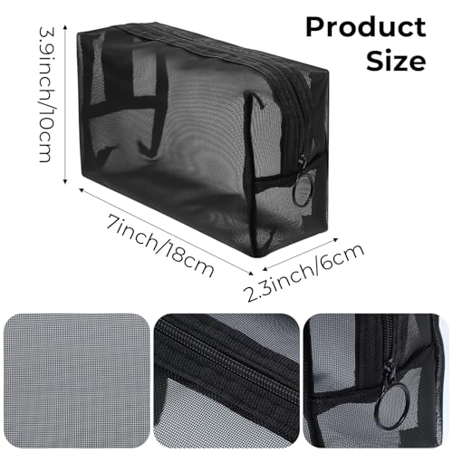 10 Pieces Mesh Makeup Bag, Portable Mesh Cosmetic Bag, Black Zipper Pouch, Breathable Travel Toiletry Bags for Home Offices Travel Accessories Organizer2