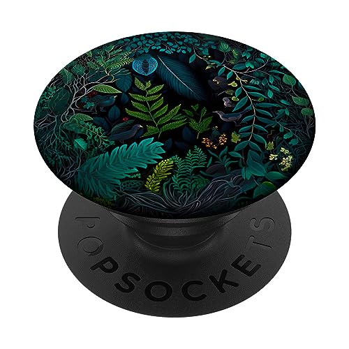 Floral Boho Foliage Flower Plant Nature Vegetation Flowery PopSockets Swappable PopGrip, Black