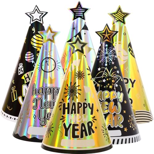 Fancy Land 24 Pcs New Years Eve Party Hats NYE Party Supplies 2026 New Year Paper Cone Hats Party Decorations