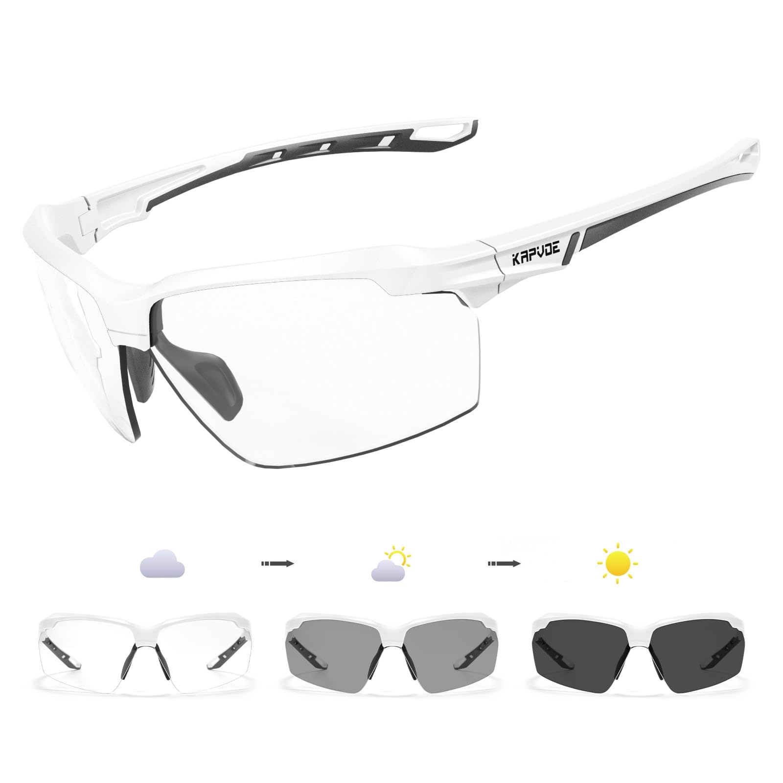 KAPVOE Photochromic Sunglasses for Men Women Sports Sunglasses Cycling Running Baseball Golf 100% UV Protection K87