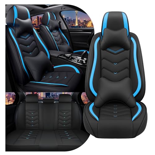 Image of CTDS Car Seat Covers for VW Tiguan 2009-2026, Stylish Sport Seat Cover, Premium Nappa Leather Car Seat Cover. Automobile Seat Covers Sets.(Luxury 5 Seats /Black Blue)