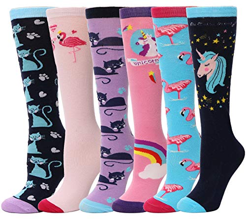 Image of MOGGEI 6 Pairs Kids Girls Knee High Socks Gift Long Crazy Silly Tall Funny Boot Cute Animal Child Fun Socks
